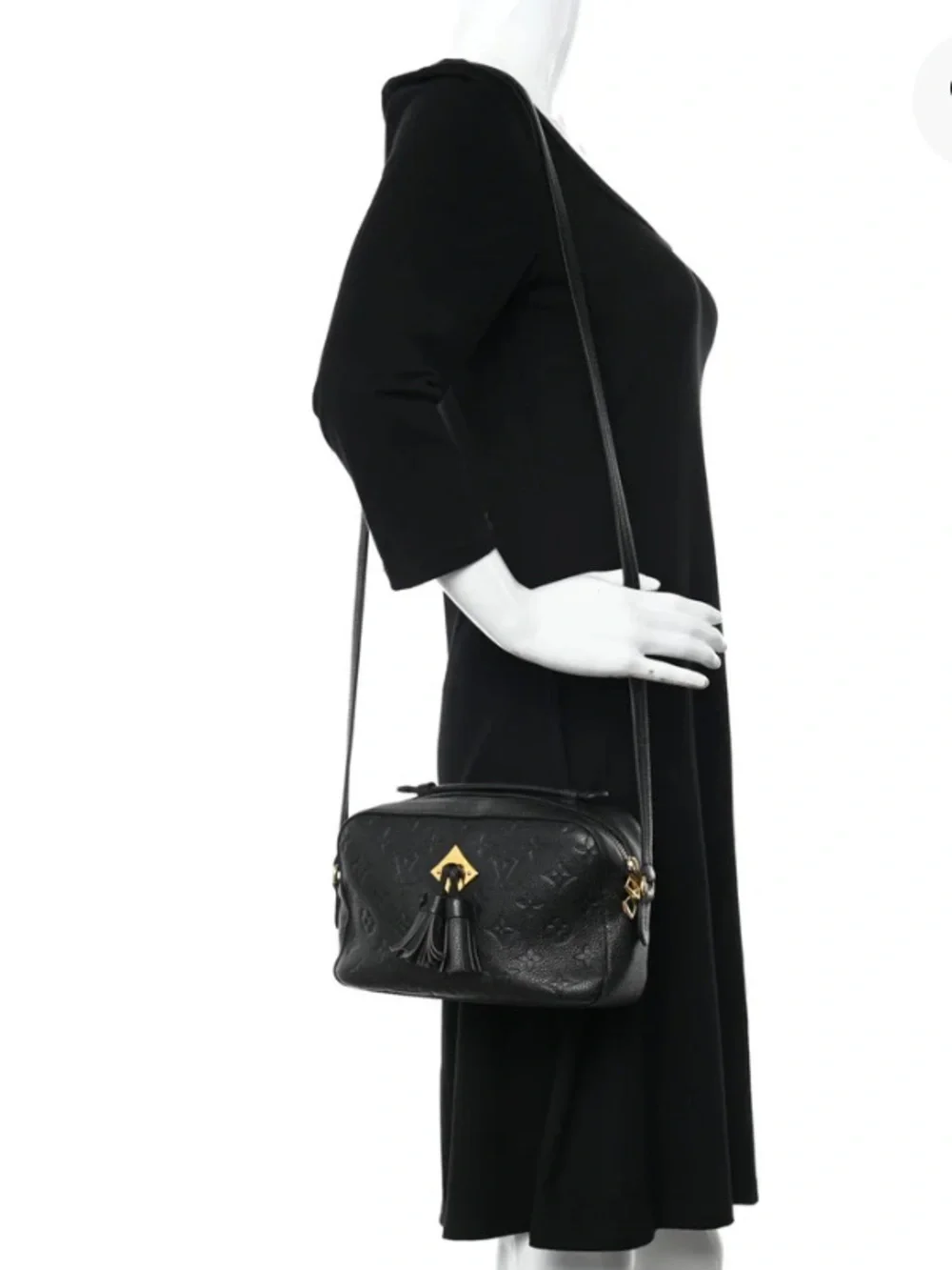 Louis Vuitton Black Leather Tassel Crossbody Bag with Gold Hardware